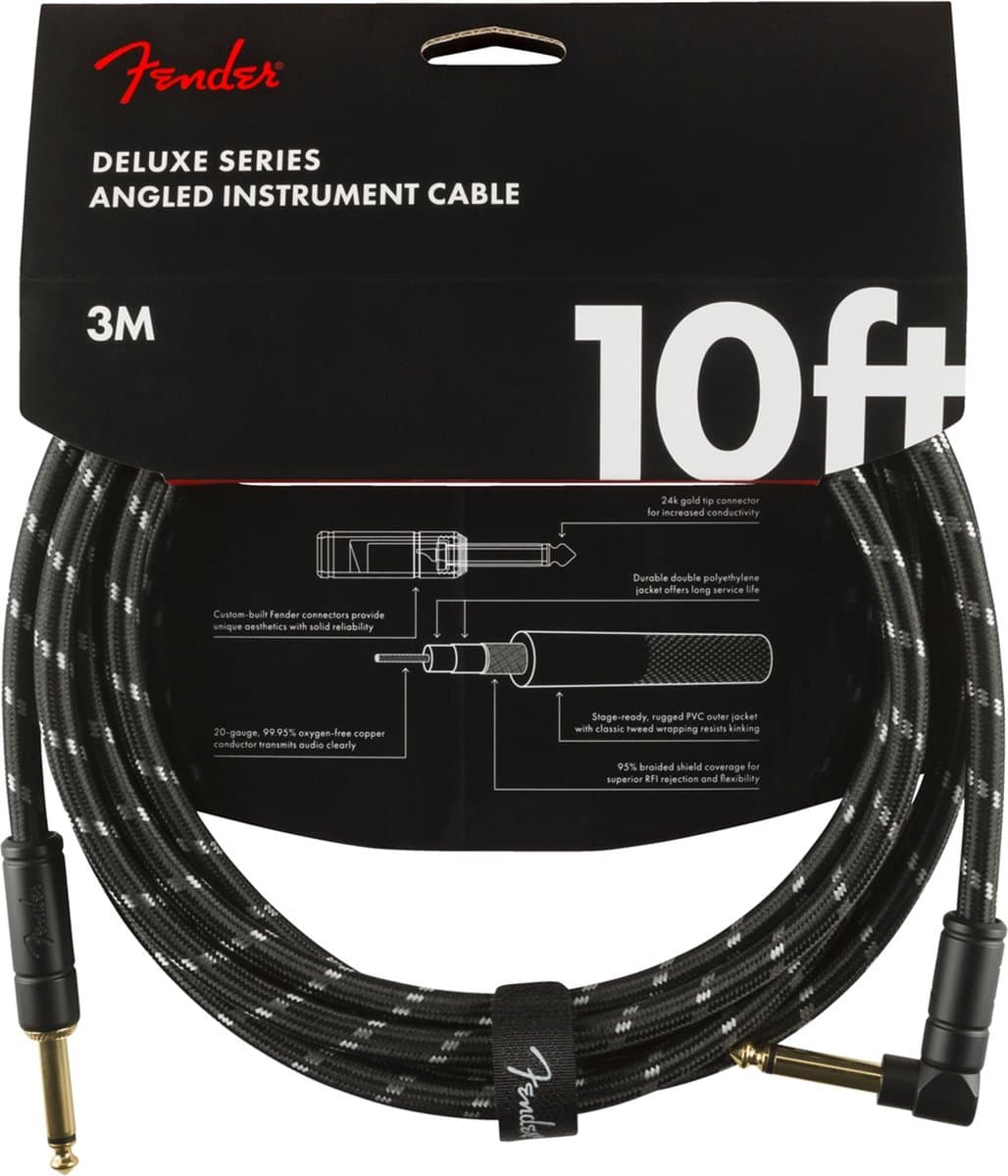 Fender Gitaarkabel Deluxe Series Black Tweed 3 Meter Recht/Haakse Pluggen 0990820090 — afbeelding 1