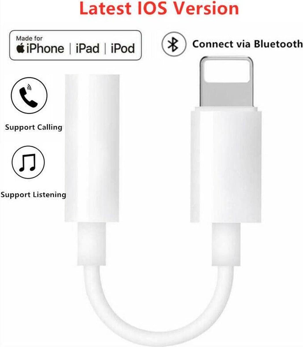 Bluetooth Apple Lightning naar 3,5 mm oordopjes earphones aansluiting converter adapter voor iPhone en iPad ook IOS 13 voor muziek luisteren en bellen d.m.v. Bluetooth connectie zie YouTube filmpje onderaan. — afbeelding 1