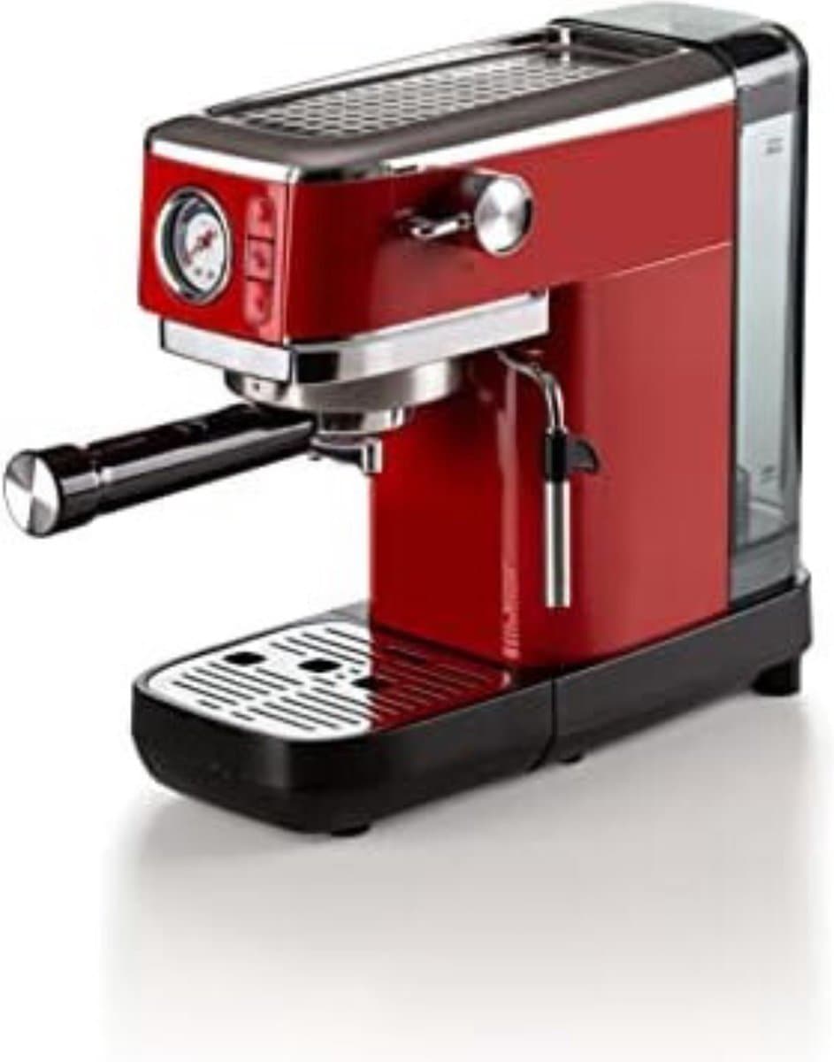 Cappuccino Koffiezetapparaat met manometer, compatibel met koffiepoeder en ESE-pads, 1300 W, inhoud 1,1 l, druk 15 bar, filter ½ kopjes - Rood — afbeelding 1