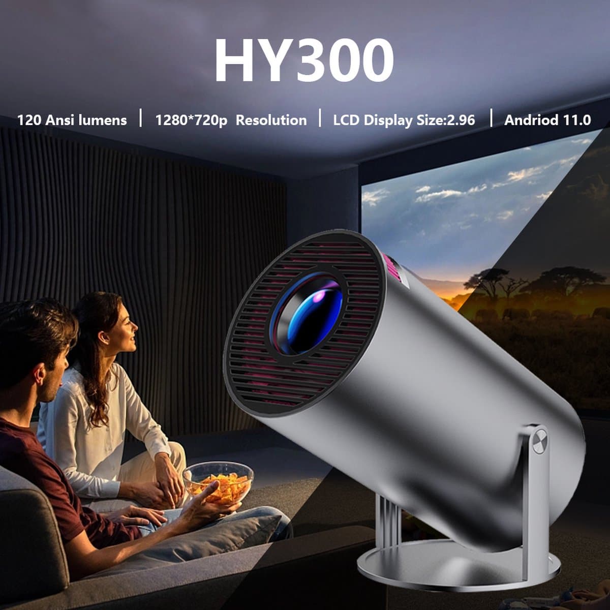 Ultieme Draagbare WiFi 6 Mini Beamer 4K/200 ANSI Projector Streamen - Zwart - BT 5.0 - Android - Home Cinema — afbeelding 1