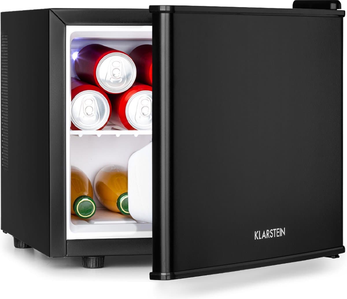 Klarstein Minibar Happy Hour 5-15°C Geruisloos: 23 dB : LED Verlichting - Zwart - 17L - voor Hotelkamer - Compact - Mini Fridge Kleine Koelkast Hotelkoelkast Drankkoeler Compact Koelkast — afbeelding 1