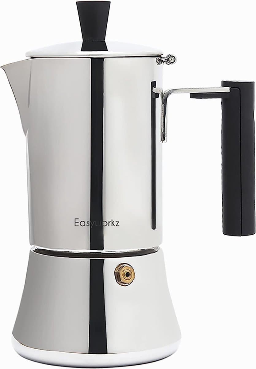 Espresso Maker Stainless Steel Espresso Pot for Induction Gas and All Cookers Mocha Pot for 4 Cups 200 ml Silver — afbeelding 1