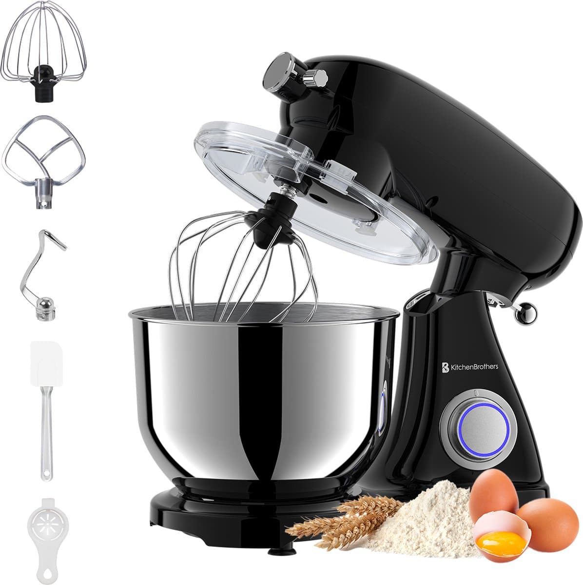 KitchenBrothers Keukenrobot - Keukenmachine - 6,2L Mengkom - 1800W - BPA-vrij - Keukenmixer - Aluminium - Zwart — afbeelding 1