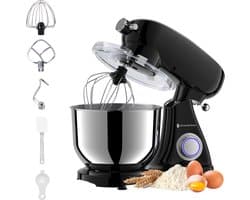KitchenBrothers Keukenrobot - Keukenmachine - 6,2L Mengkom - 1800W - BPA-vrij - Keukenmixer - Aluminium - Zwart