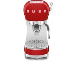 SMEG ECF02RDEU Handmatige Espressomachine - Pistonmachine - 15 Bar - Thermoblock - Stoompijp - Geschikt voor Gemalen Koffie & E.S.E. Pads - '50s Style - Rood