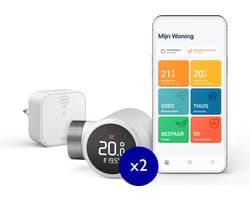 tado° Slimme Radiatorknop X Bundel - Starterskit - Slimme Thermostaatknop - incl. Matter Bridge - 2 Radiatorknoppen - werkt met Google Home, Alexa & Apple Homekit - Zwart/Wit