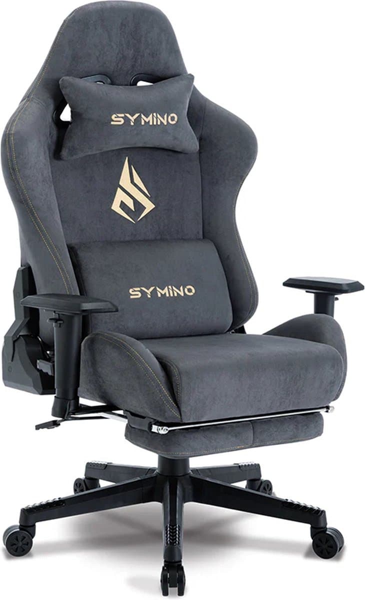 Gaming Stoel Met Voetsteun - Ergonomische Gamestoel - Gaming Chair - Verstelbare Functies - Verrijdbaar - Tot 200kg - Grijs — afbeelding 1