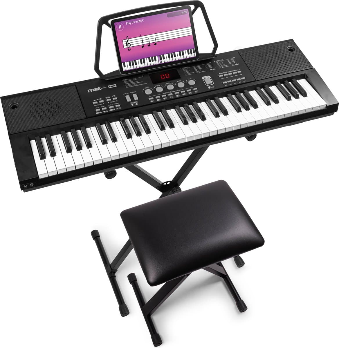 Keyboard Piano Set - MAX KB15 Keyboard set met bankje, standaard & headset - Ideaal als kinder piano — afbeelding 1