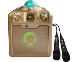 N-GEAR Disco Star 710 Gold - Bluetooth Speaker - Karaoke Set - Party Box met Sterrenprojector & 2 Microfoons