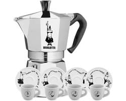 Bialetti Moka Express 6 kops + Carosello espresso kop en schotel 4 stuks