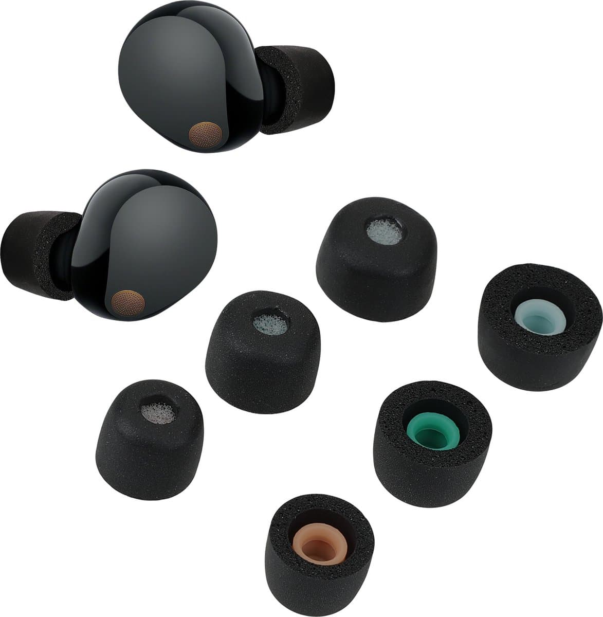 kwmobile 6x cover voor oordopjes - geschikt voor Sony WF-1000XM5 - Van memory foam in zwart - Maat S, M en L — afbeelding 1