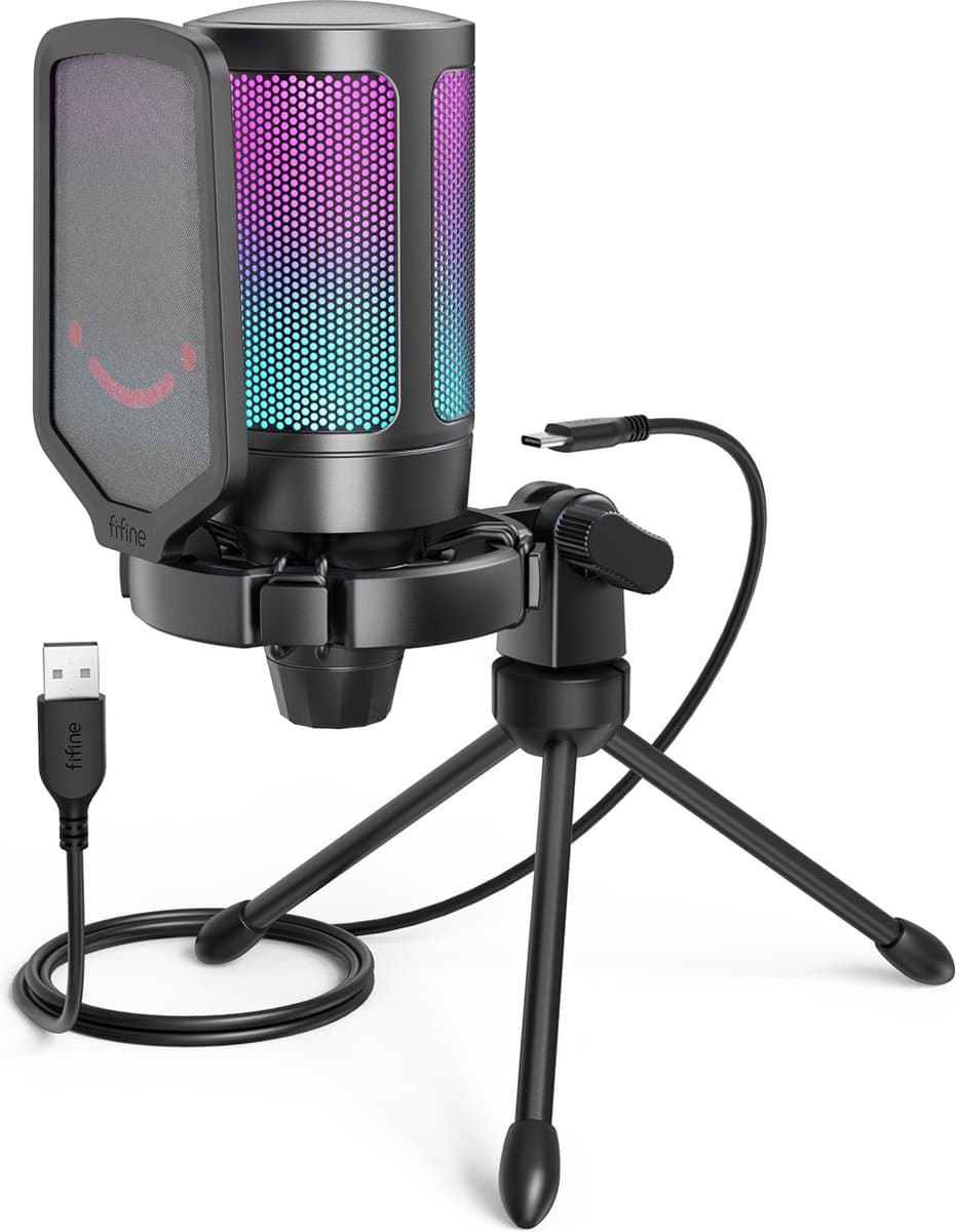 FIFINE - A6V - USB RGB Streaming Microfoon met Standaard - Gaming - Podcast - Geschikt voor - PS5 / PS4 / PC / Windows - Touch Mute Knop - Filter — afbeelding 1