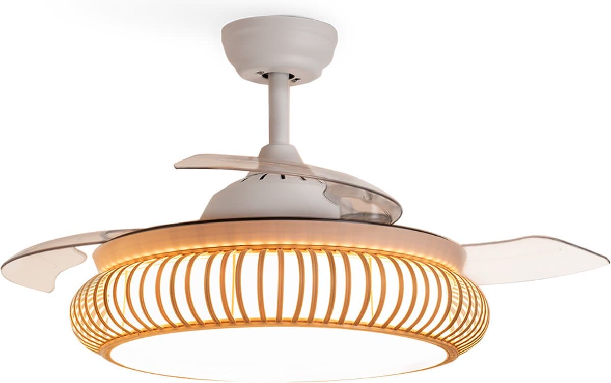 CREATE - Plafondventilator 40W stil Ø107cm intrekbare messen met ledlicht met Wifi van 36W - Koel tot -6ºC - Programmeerbaar - Rieten Afwerking - WIND CLEAR RATTAN — afbeelding 1
