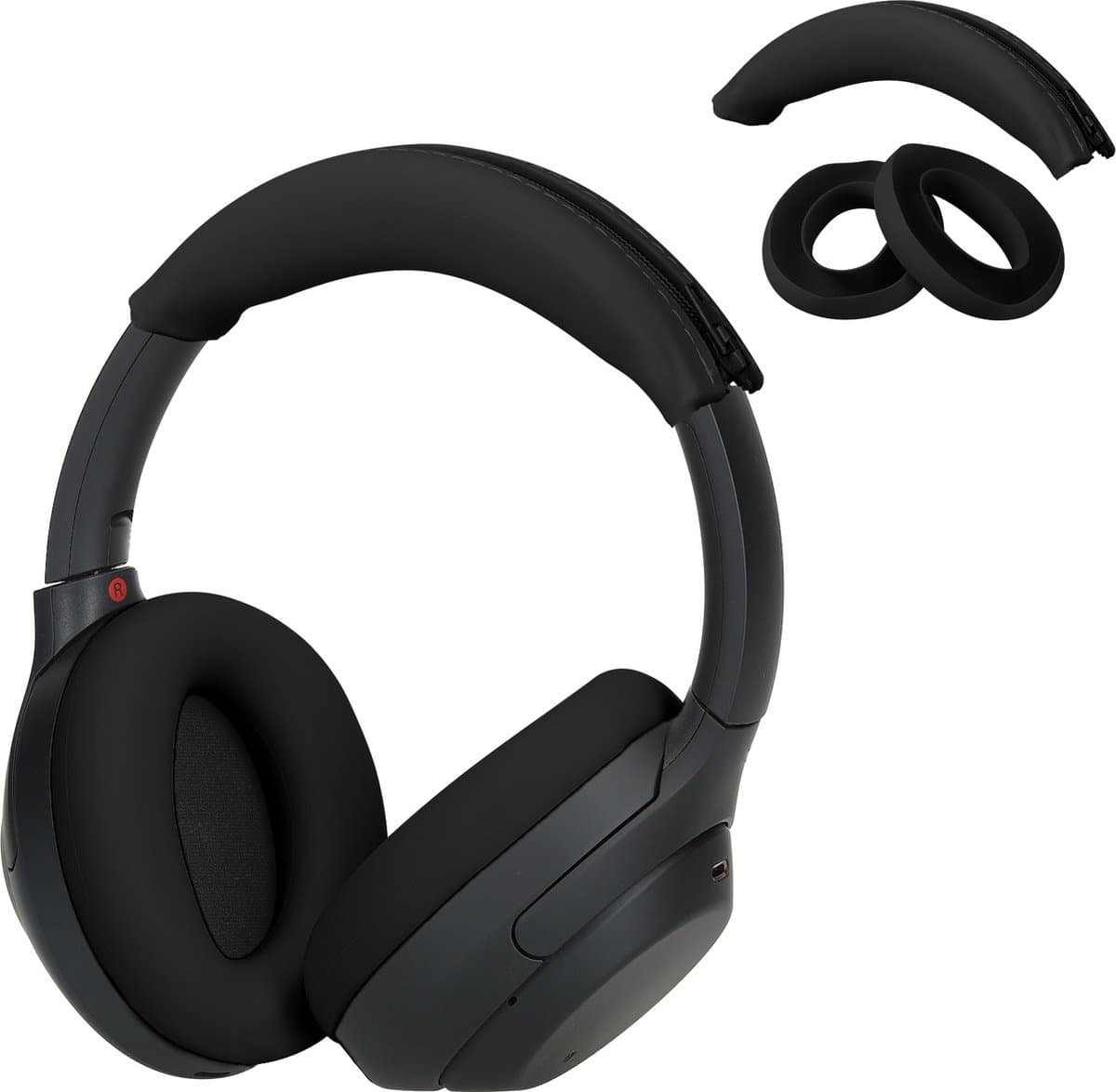 kwmobile siliconen cover voor koptelefoon - geschikt voor Sony WH-1000XM4 / WH-1000XM3 - Voor band en oorpads - 3x in zwart — afbeelding 1