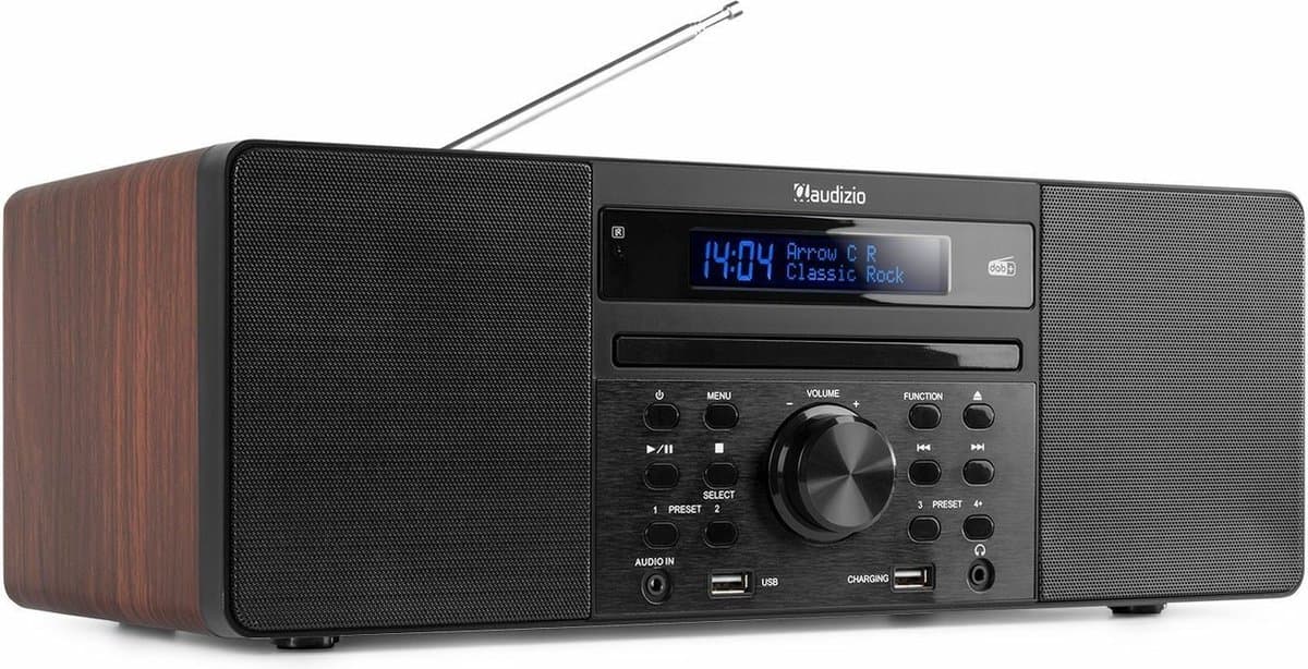 DAB radio met CD speler, Bluetooth, USB mp3 speler en radio - Stereo - Hout - Audizio Prato — afbeelding 1