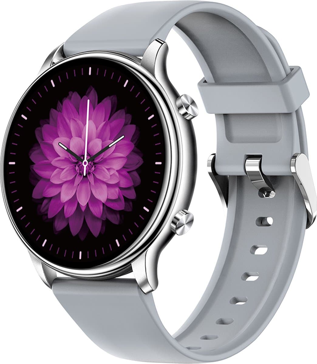 Kiraal Fit 4 - Smartwatch dames - Smartwatch Heren - Stappenteller - Full Screen - Fitness Tracker - Activity Tracker - Smartwatch Android & IOS - Grijs — afbeelding 1
