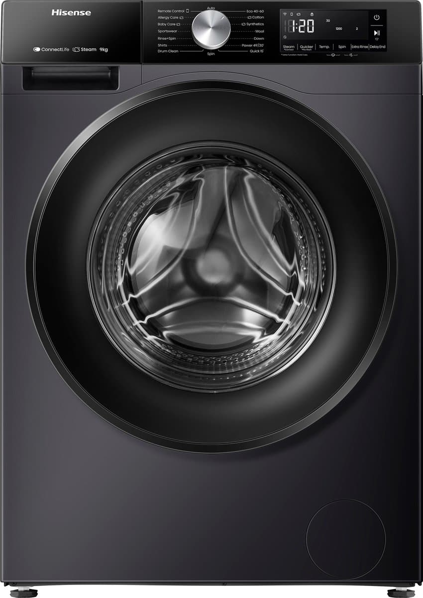 【Mega Vakantiegeld Deal】Hisense WF3S9043BB3 vrijstaande wasmachine - 9 kg capaciteit - 1400 tpm centrifugeersnelheid - energiezuinig - zwart — afbeelding 1