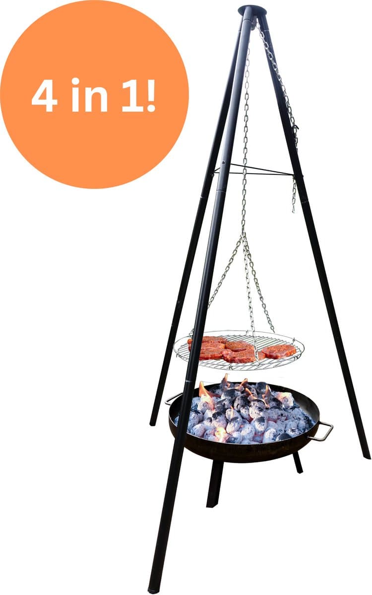 Muntel® BBQ Tripod - Driepoot -Inclusief Pot - Inclusief Rooster - Inclusief Vis Rookplankjes - Inclusief Vuurschaal - 65 x 180 cm — afbeelding 1