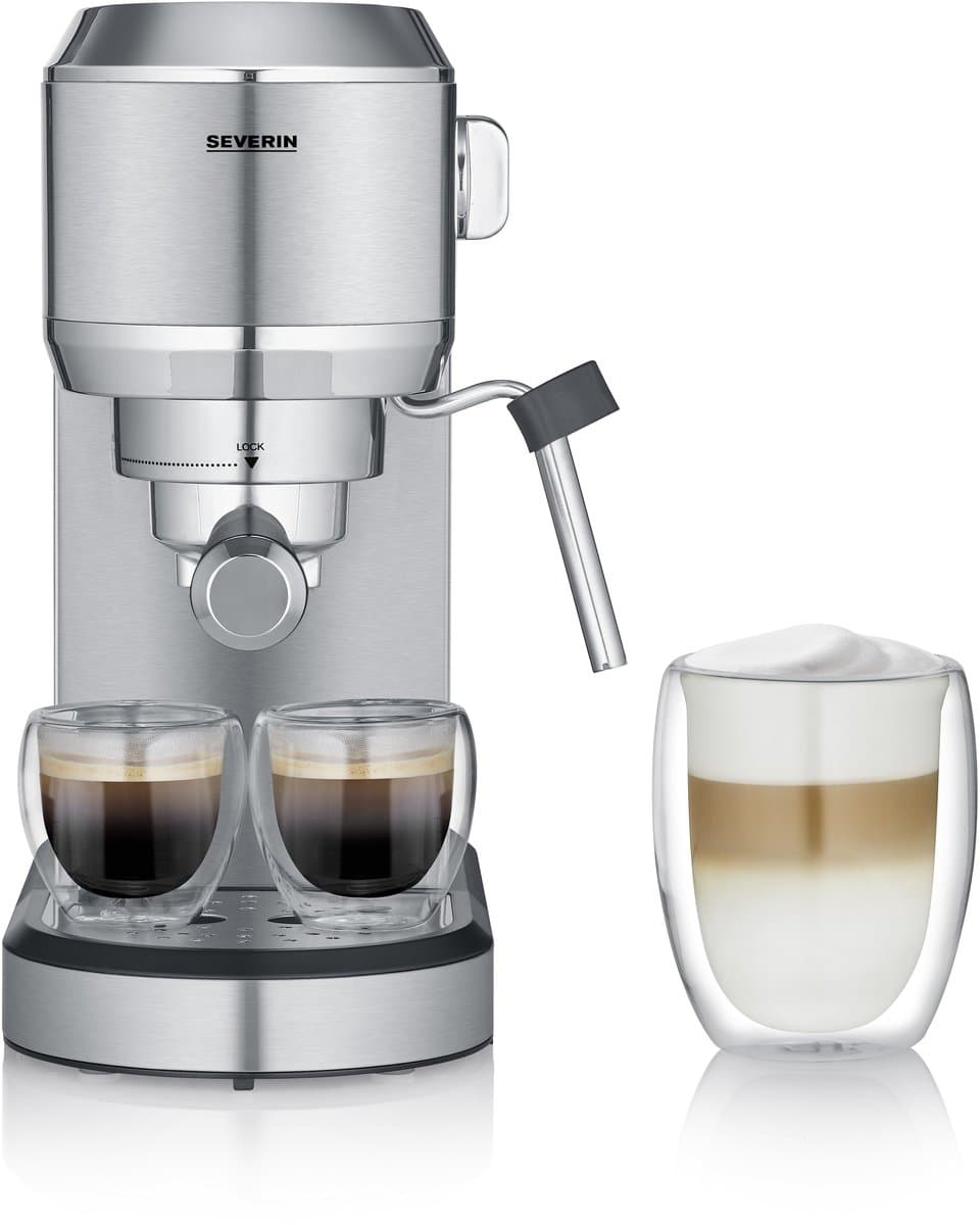 Severin KA 5997 Espressomachine ‘Newspresa’, ca. 1350 W, Hoogwaardig RVS portafilter in sterk design met krachtige Italiaanse 19 bar ULKA pomp voor een perfecte crema en ideale aromaontwikkeling — afbeelding 1