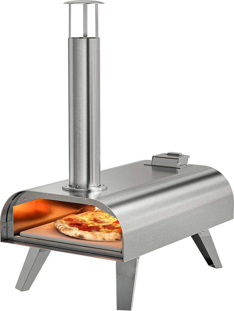 KitchenBrothers Pizza Oven - Houtgestookt - Tafelmodel - PFAS-vrij - Inklapbaar - Pizzasteen - tot 460°C - Pizza maker - Complete Set - Pizzaoven voor Buiten - RVS — afbeelding 1