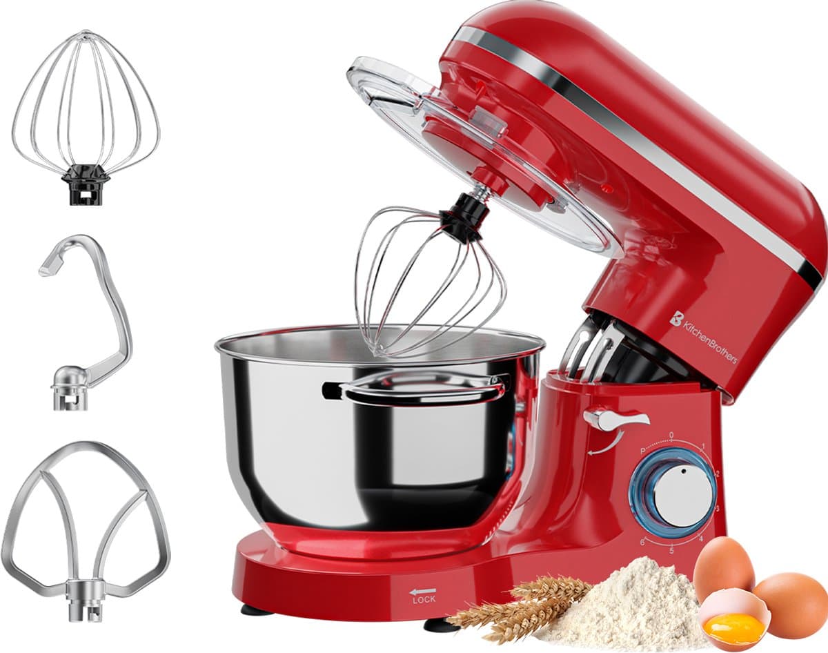 KitchenBrothers 2000W Keukenmachine - Keukenrobot - 6,2L - Mixer met Mengkom - Keukenmixer - BPA-vrij - Rood — afbeelding 1