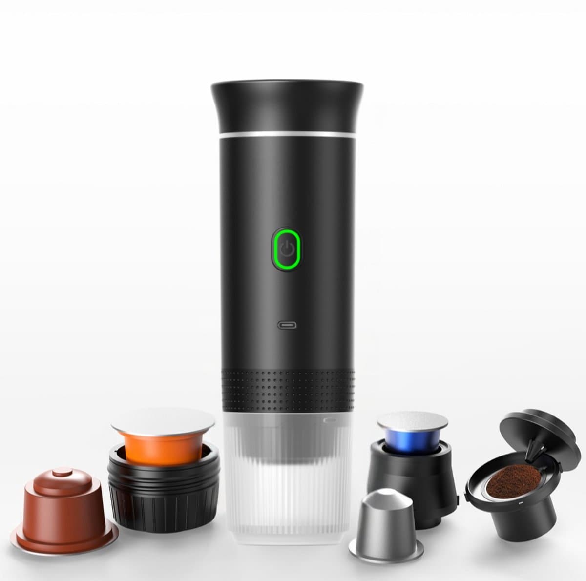 Draagbaar Koffiezetapparaat voor Onderweg - Draadloos voor in de Auto - 12 Volt - Espresso - Nespresso - Dolce Gusto - Capsule Koffie - Gemalen Koffie - Cups - Oplaadbaar - Draagbare Koffiemachine - Zwart — afbeelding 1
