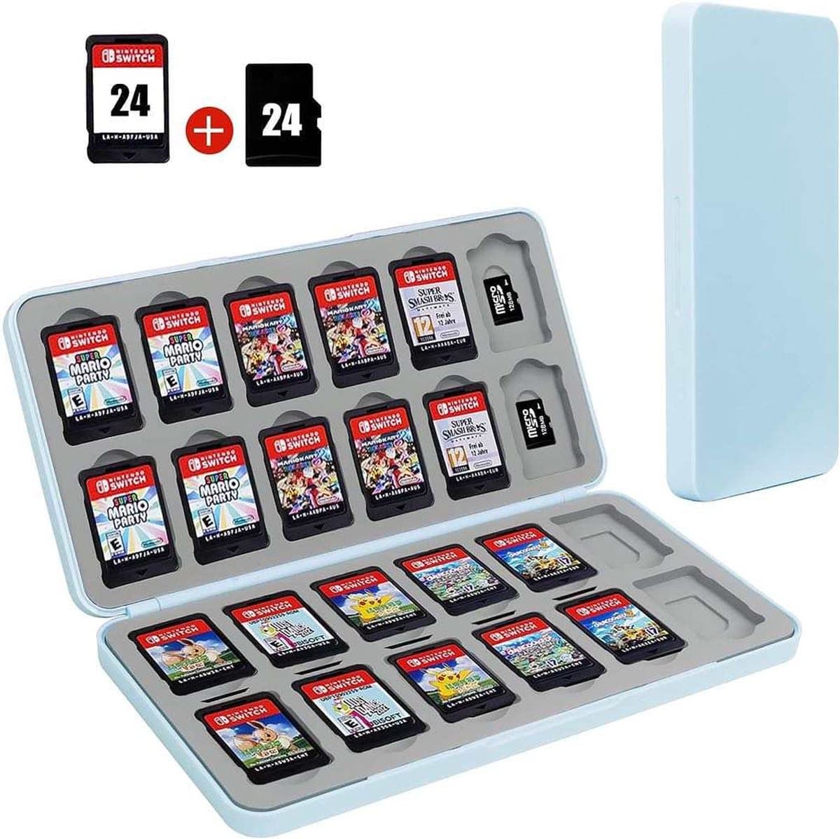 24 Slots Game card case geschikt voor Nintendo Switch - Avanceli - Opbergen Spelletjes - Silicone Slots - Licht Blauw — afbeelding 1