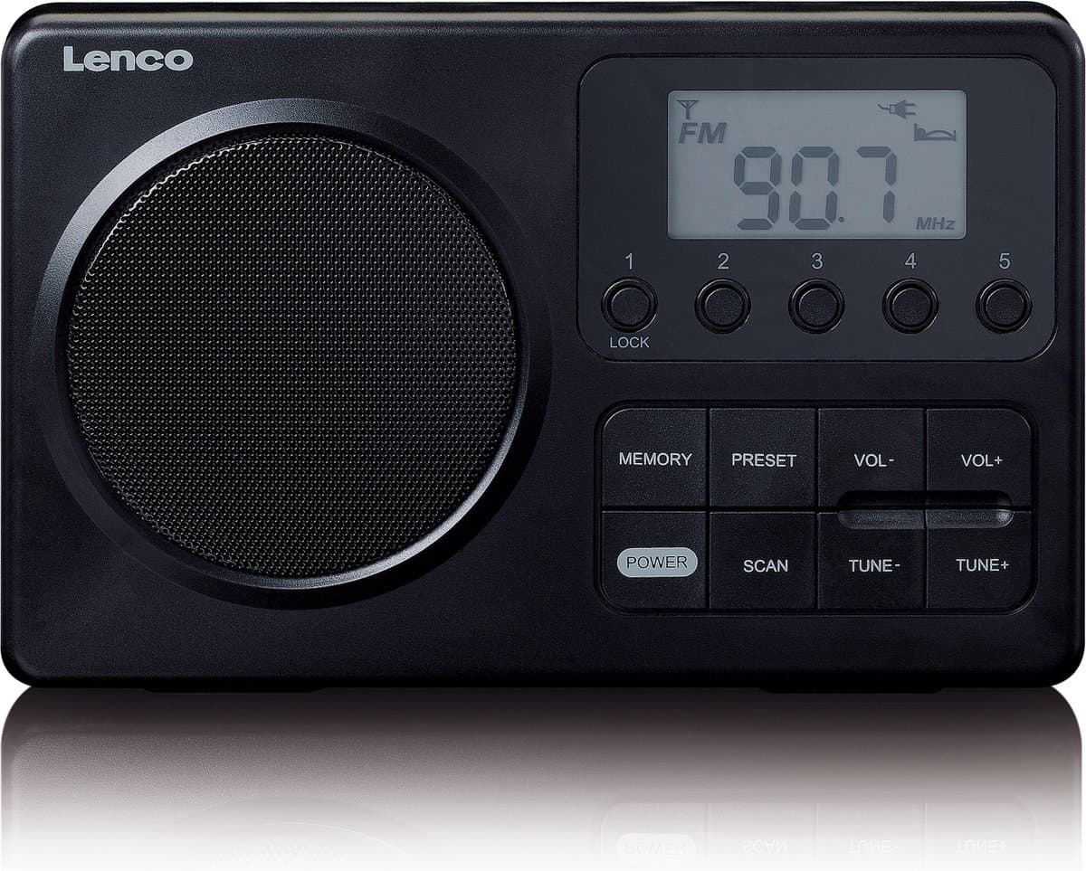 Lenco MPR-035BK Draagbare Radio op Batterijen en Netstroom - Compacte FM Radio met LCD-scherm, 20 Voorkeurzenders en Noodradio Functie - Zwart — afbeelding 1