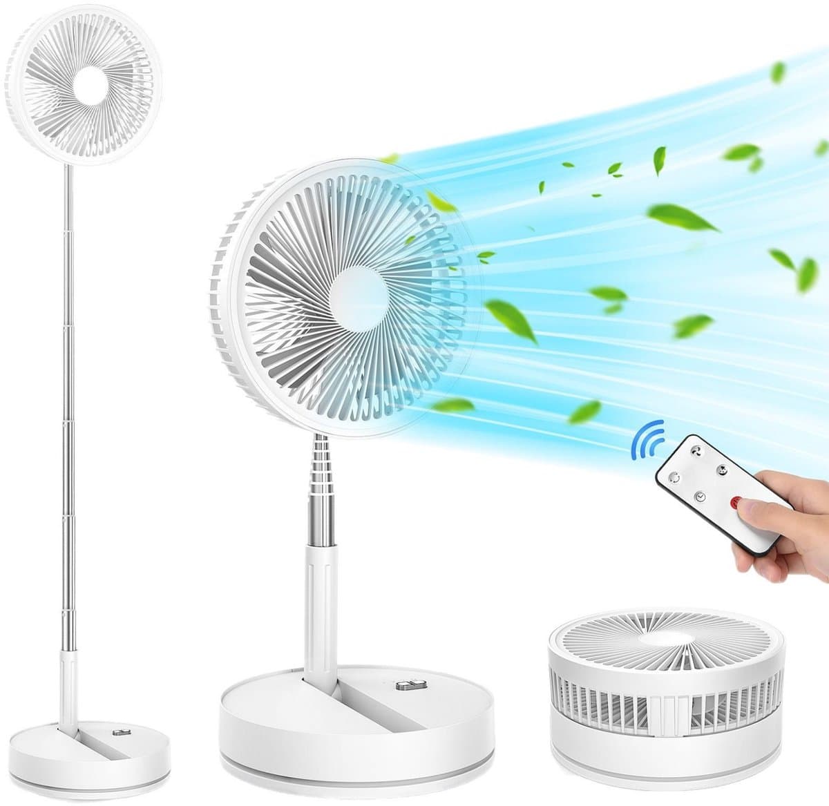 Statiefventilator-vloerventilator-tafel ventilator geluidloos -telescopische opvouwbare staande ventilator voor thuisgebruik met oplaadfunctie - Draagbaar, stil, lange batterijduur, mini USB-oplaadbaar - Wit - 22x22x10,5 cm — afbeelding 1