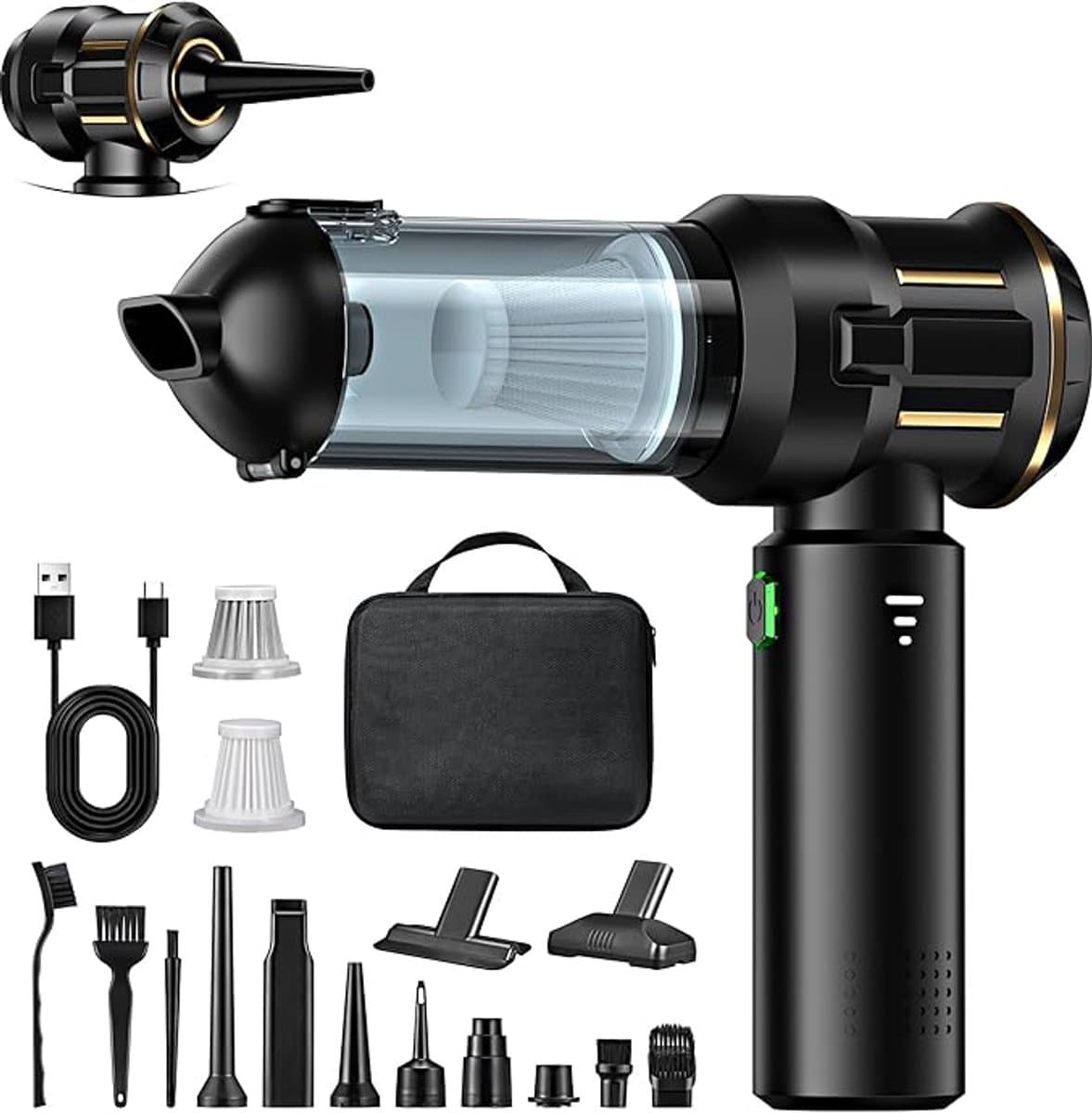 Draadloze Handstofzuiger - Mini Auto Stofzuiger - 4-in-1 Stofblazer - 25.000 Pa Zuigkracht - Borstelloze Motor - 6000mAh Batterij - 1-Touch Leegmaken - EVA Tas - Voor Auto en Thuis - Zwart — afbeelding 1