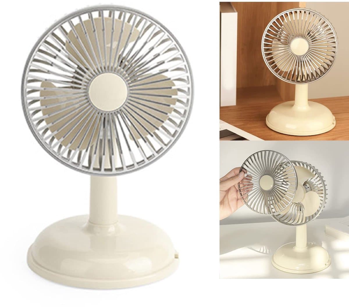 Dailygoods - Dailygoody - Vintage Bureauventilator - Retro Tafelventilator - Draagbaar en Oplaadbaar - Licht geel - Makkelijk Schoon Te Maken - Geschikt voor Stude... — afbeelding 1
