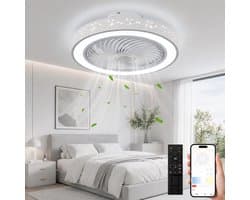 MUPOO Smart plafondventilator met LED verlichting 46 cm met wintermodus- Afstandsbediening en App - Stil DC Motor & 6 Snelheden - Dimbaar& Zomer/Winterstand- Sterrenhemel -ventilator lamp Voor Slaapkamer Woonkamer Eetkamer Kantoor