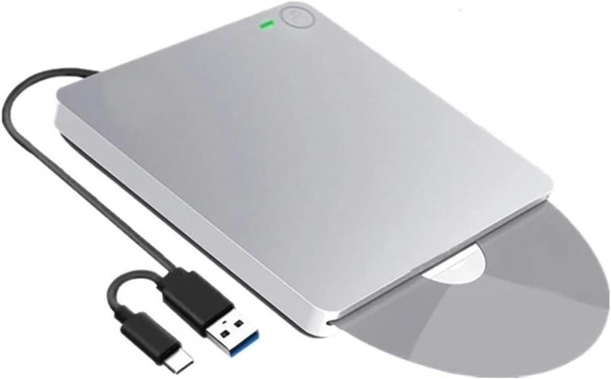 Externe DVD-drive - CD-brander Recorder - Bestanden Archiveren - USB 3.0 Type C - 15x15x2 cm - Zilver — afbeelding 1