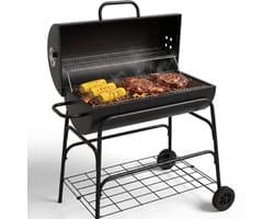 Cheqo® Houtskoolbarbecue - Cilinder BBQ op Wielen - Verrijdbare BBQ - Barbecue op Wielen - Houtskool Barbecue - Grillrooster - Ventilatieroosters - Tuin Barbecue - Warmhoudrek - Asopvangbak - Buiten Barbecue - Grillen op Houtskool - Deksel