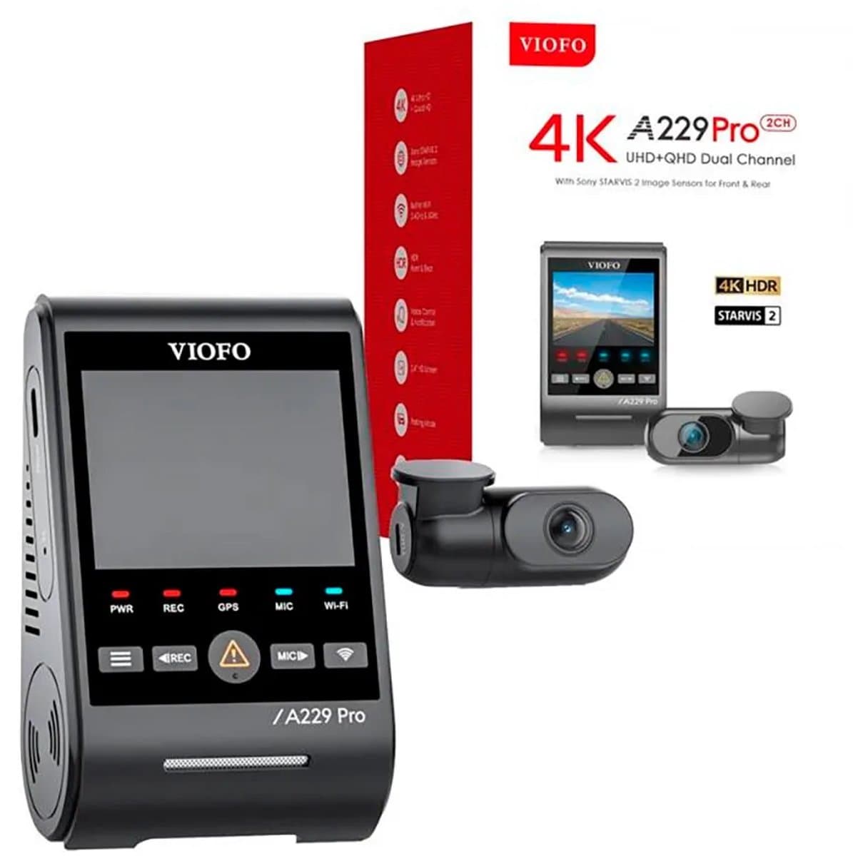 VIOFO A229 Pro 2CH - 4K Dual Dashcam - Met gratis cpl Filter in verpakking — afbeelding 1