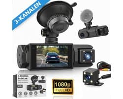 Boncy® Dashcam Voor Auto - 3 Kanalen Voor, Achter en Binnen Camera - 1080P Full HD - Dual Dashcams Met Achteruitrijcamera en Parkeermodus - Met Wifi & App - G-Sensor - Nachtzicht - Loop Recording - 170 Graden Kijkhoek