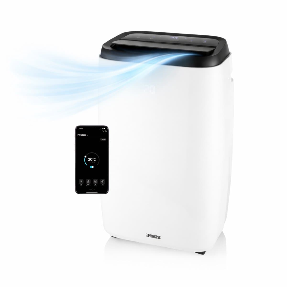 Princess Mobiele Airco - 9000 BTU - Smart - 3-in-1 - Airconditioner - Ventilator - Luchtontvochtiger - App Bedienbaar - WiFi - Afstandsbediening - Touchscreen - Incl. Raamdichting Kit - 358909 — afbeelding 1