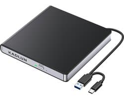 Externe Schijf - Draagbare CD Brander - Bestanden Archiveren - USB 3.0 en Type-C - 14 cm Breed - Zwart