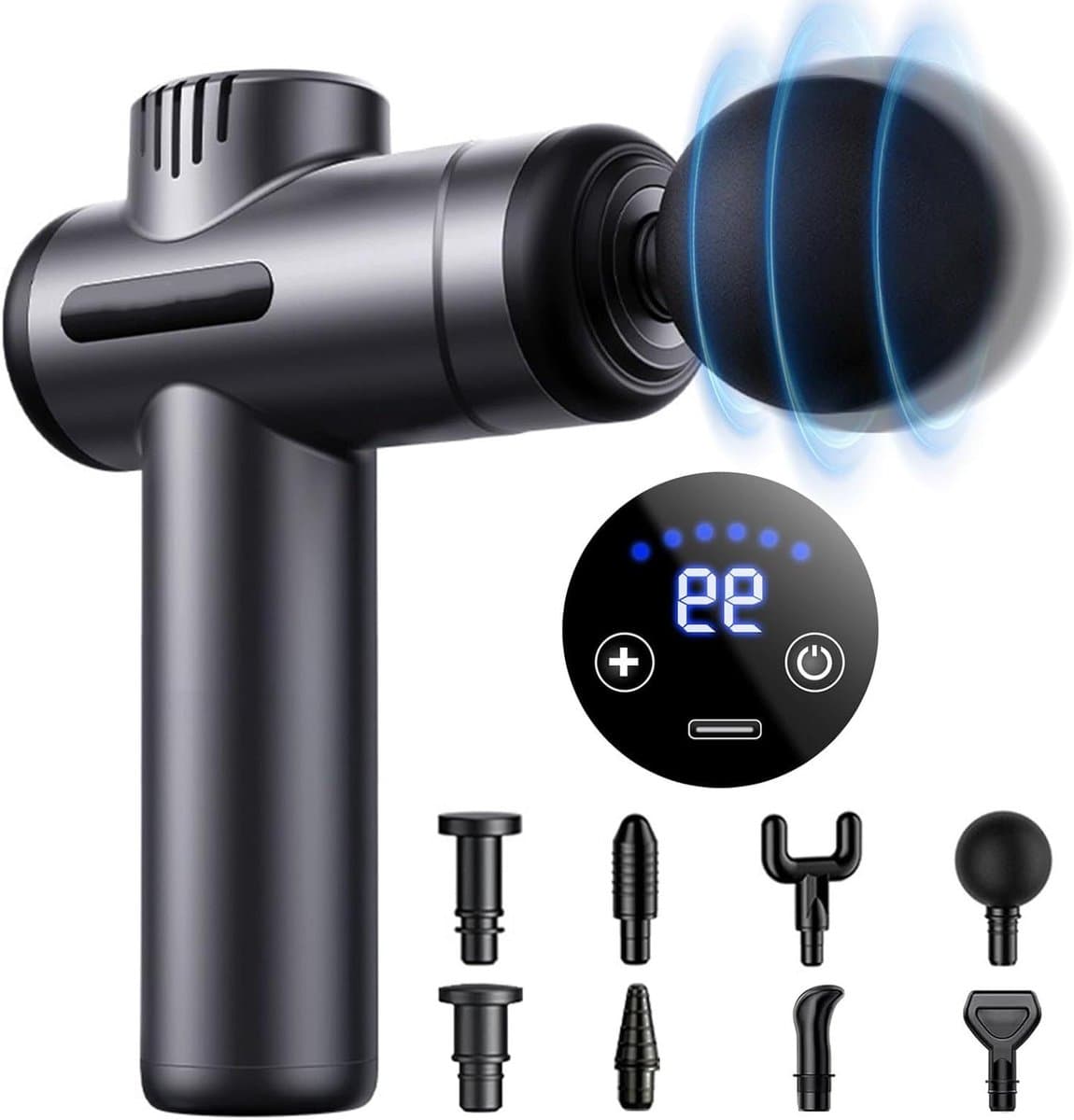 Massage Gun - Spierherstel Apparaat - Spierontspanning Thuis - 99 Snelheden 8 Koppen - 17x7x23 cm - Zwart — afbeelding 1