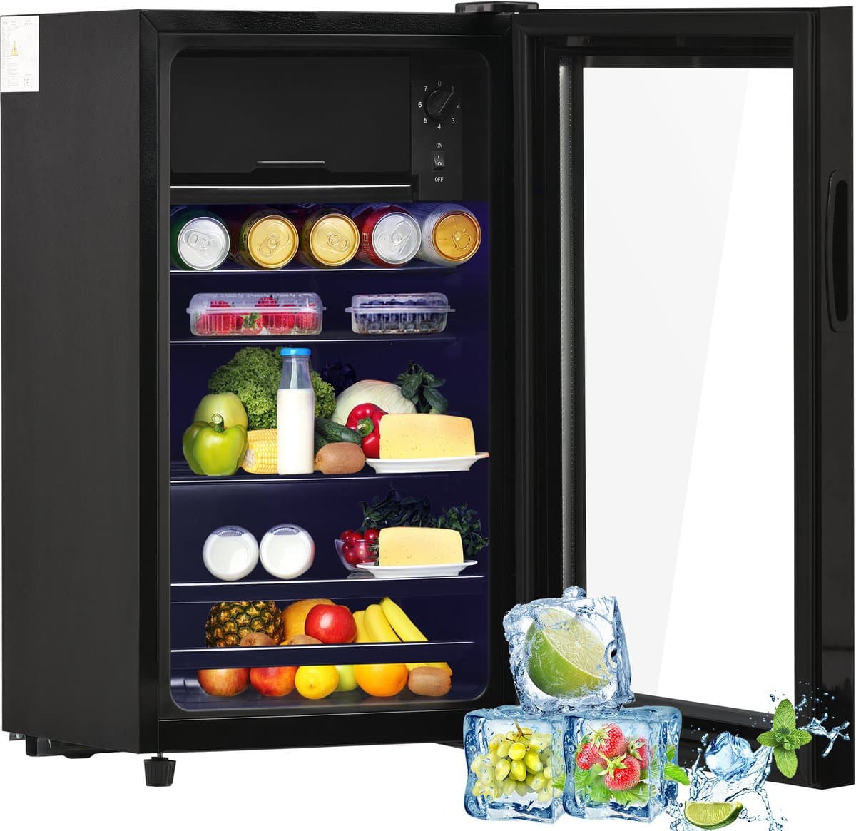 Vrijstaande Mini Koelkast - Stille Drankenkoelkast - Met 6L Vriesvak - LED Verlichting - 76 Liter Capaciteit - Slaapkamer en Kantoor - 40,0x43,5x71,6 cm — afbeelding 1