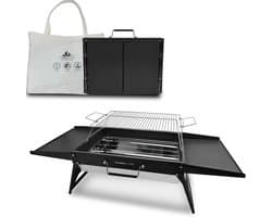opvouwbare draagbare houtskoolgrill, compacte buitenbarbecue, ideaal voor kamperen, picknicks, tuinfeesten en strandfeesten, zwart, max. 51 x 35 cm