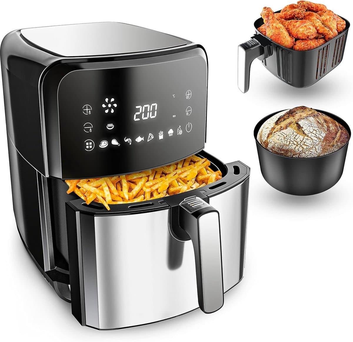Hete Lucht Friteuse - Airfryer Keukenapparaat - Gezond Frituren - 12 Programma's Touchscreen - 5.5 Liter Capaciteit - Zwart — afbeelding 1