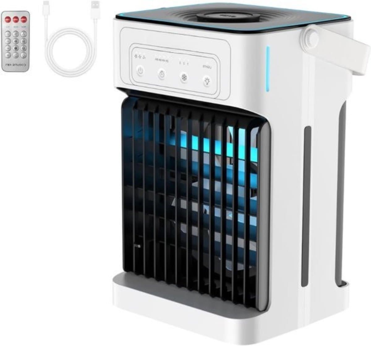 Thuys - Mobiele Airco Zonder Afvoer - Mobiele Airco Zonder Slang - Ventilator Met 3 Snelheden - Aircooler - Mobiele Airco Voor Slaapkamer – 7 LED kleuren - Compact Ontwerp – Wit — afbeelding 1