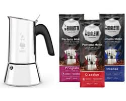 Bialetti Venus Percolator RVS 6 kops + Bialetti koffie proefpakket 3 x 250gr