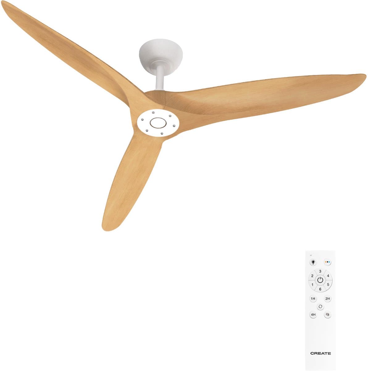 CREATE - Plafondventilator 40W stil Ø152 cm 100% hout - Wit / Licht hout - Geen licht - WIND CENTURY — afbeelding 1