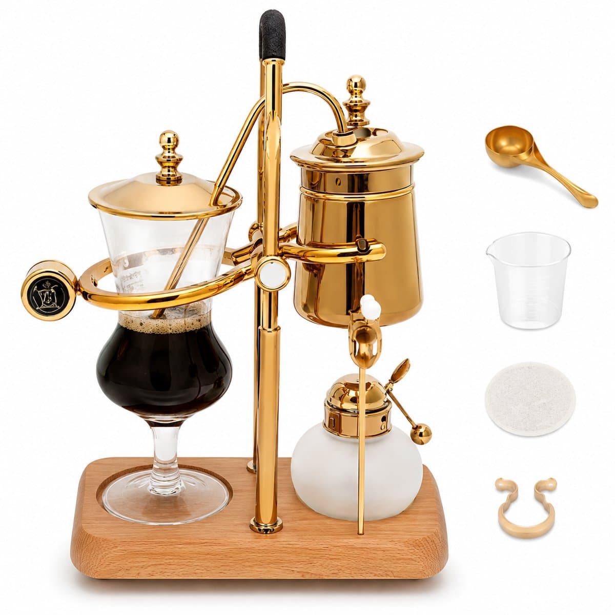 CINK Brew® Siphon Koffiezetapparaat 400ml – Vintage Vacuum Coffee Maker – Luxe Barista Coffee Brewer met Alcoholbrander – Goud — afbeelding 1