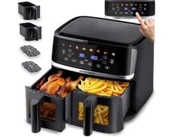Heteluchtfriteuse Dubbele Kamer - Airfryer XXL - Gezond Frituren - 2 Kijkvensters - 102 Liter - Zwart
