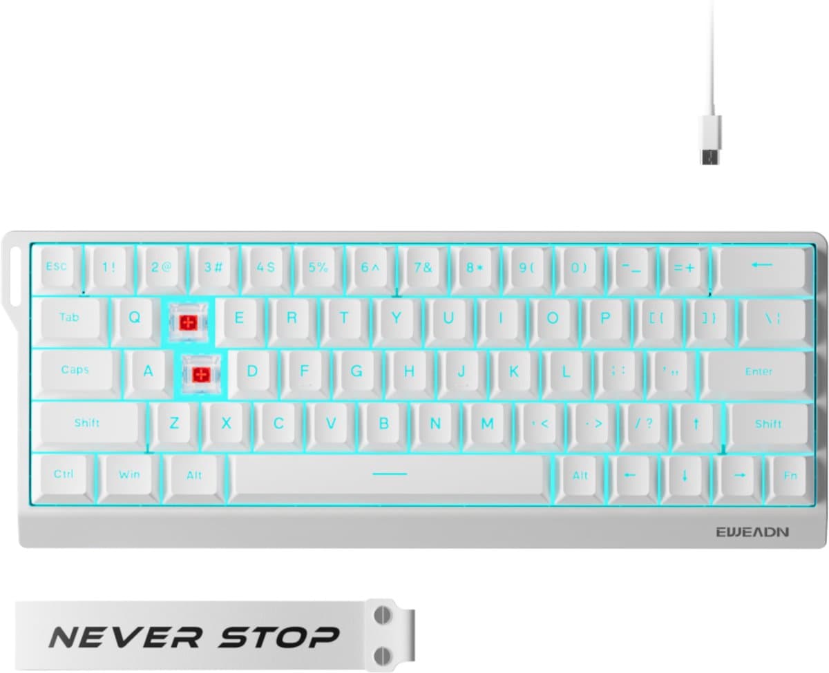 EWEADN Mechanisch Gaming Toetsenbord 60% Draadloos - RGB Verlichting - Rode Switches - Compact Mini Keyboard - Wit — afbeelding 1