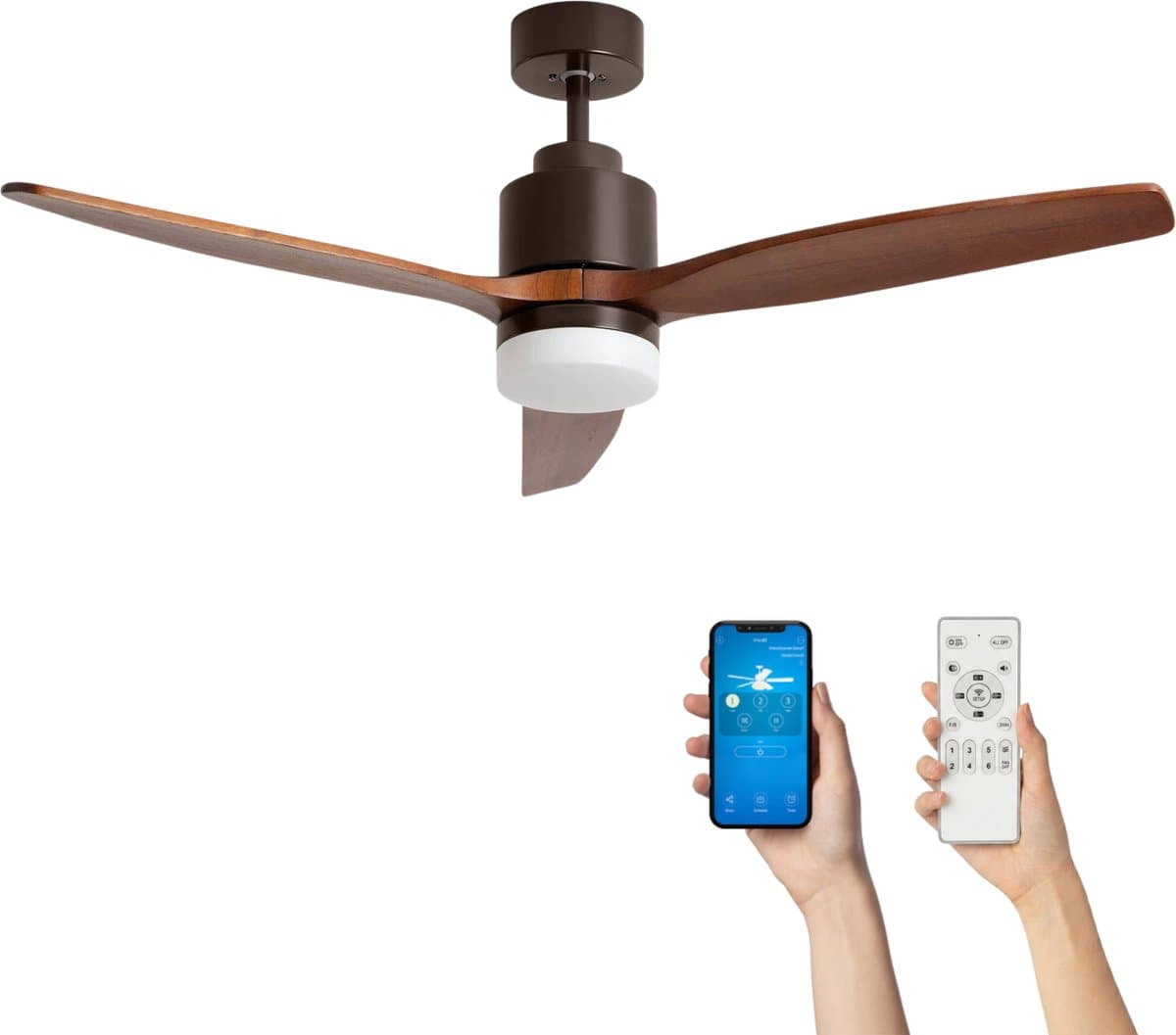 Fantiluxe - Tarek - Plafondventilator met verlichting - Bruin Donker Hout - Ø132cm - Afstandsbediening - Met lamp - Plafond ventilator - Slaapkamer — afbeelding 1