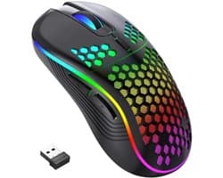 Kubus draadloze gaming muis - 3 verschillende DPI standen - rechtshandig - RGB verlichting - 82 gram - Zwart - werkt met alle software - ergonomisch